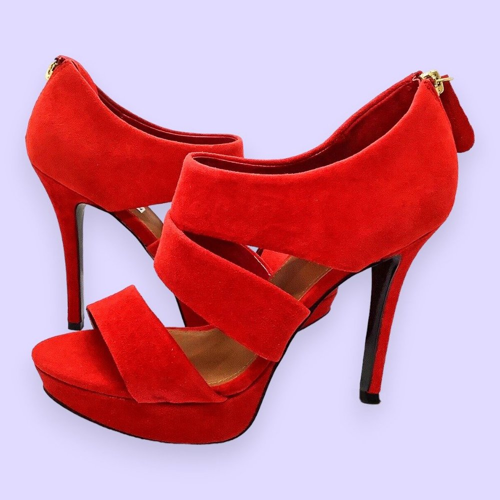 Stunning Red Suede Leather Platform High Heels